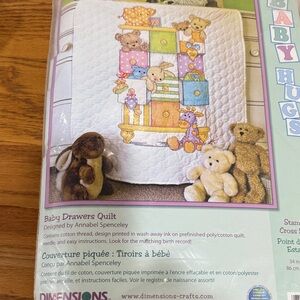 Baby Drawers Quilted Baby Blanket - White with Pastel Multicolor Embroidery